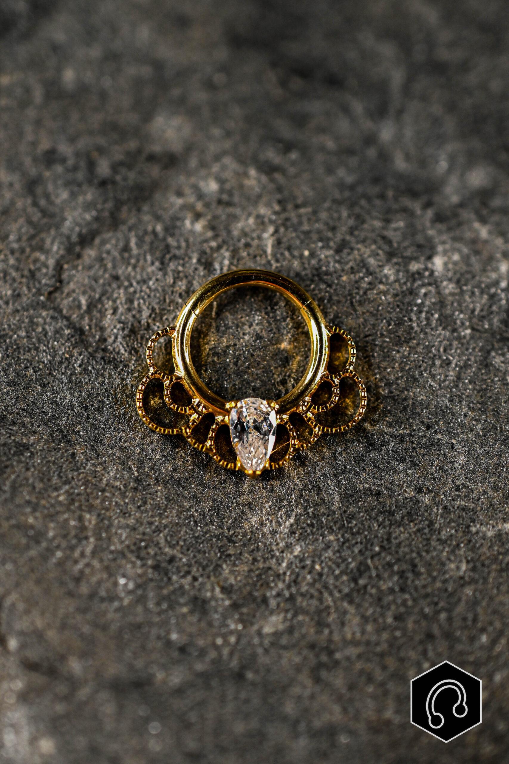 Anneau Titane Doré Gemstone