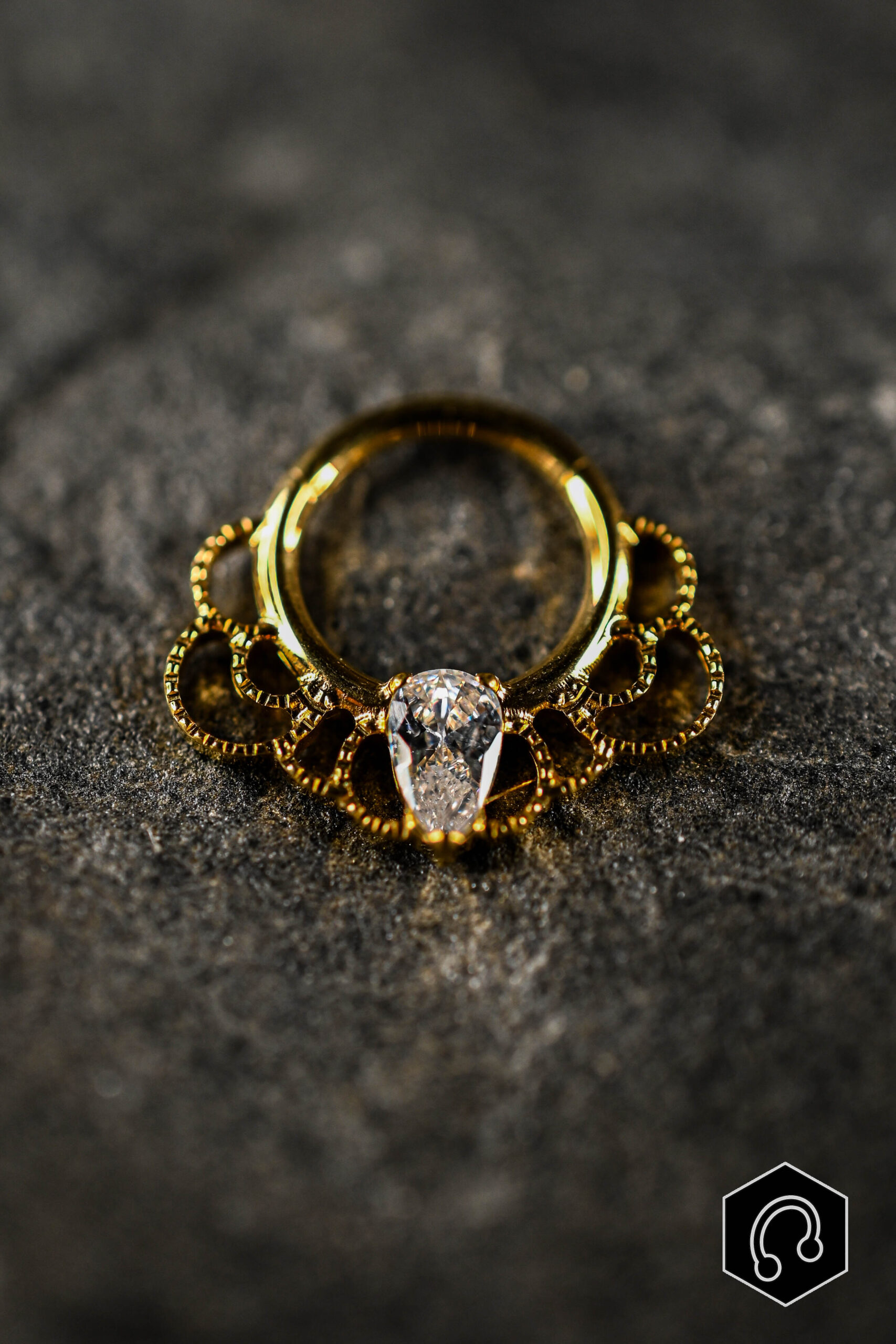 Anneau Titane Doré Gemstone