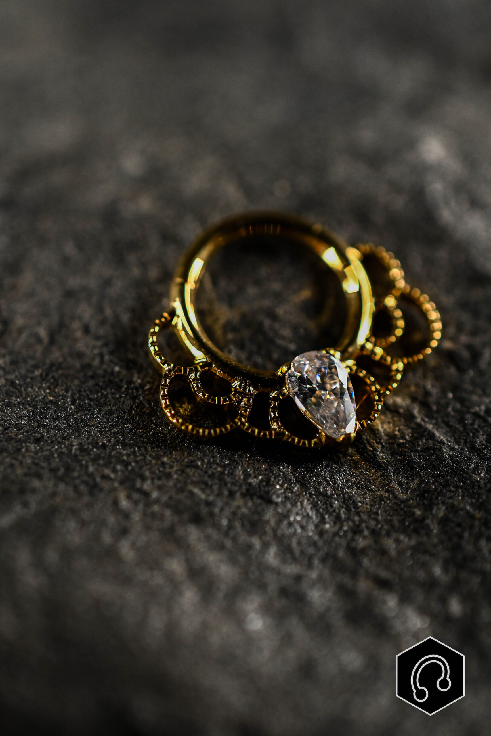 Anneau Titane Doré Gemstone