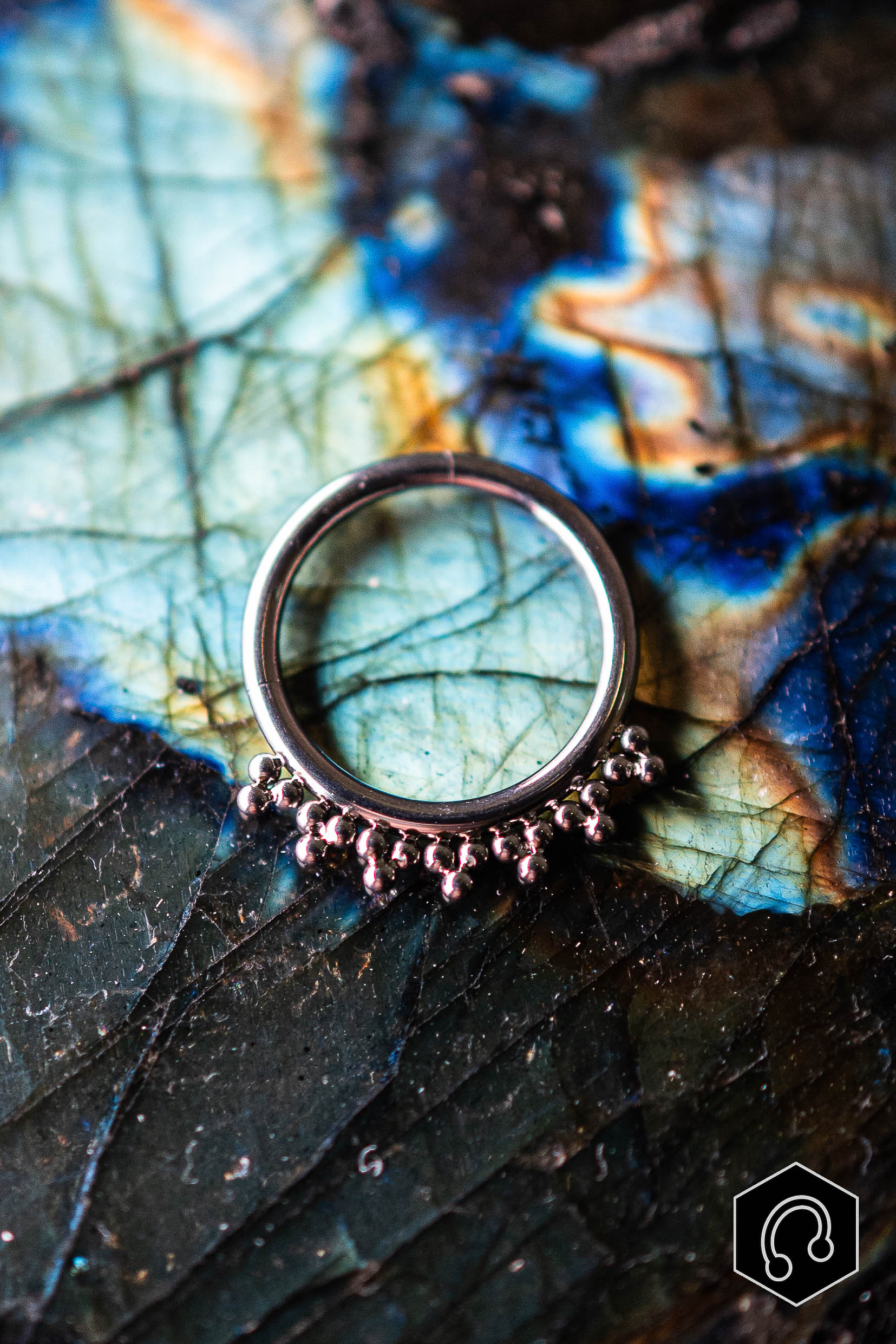 Anneau clicker titane argenté Echo Bloom – bijou piercing style ethnique septum daith hélix