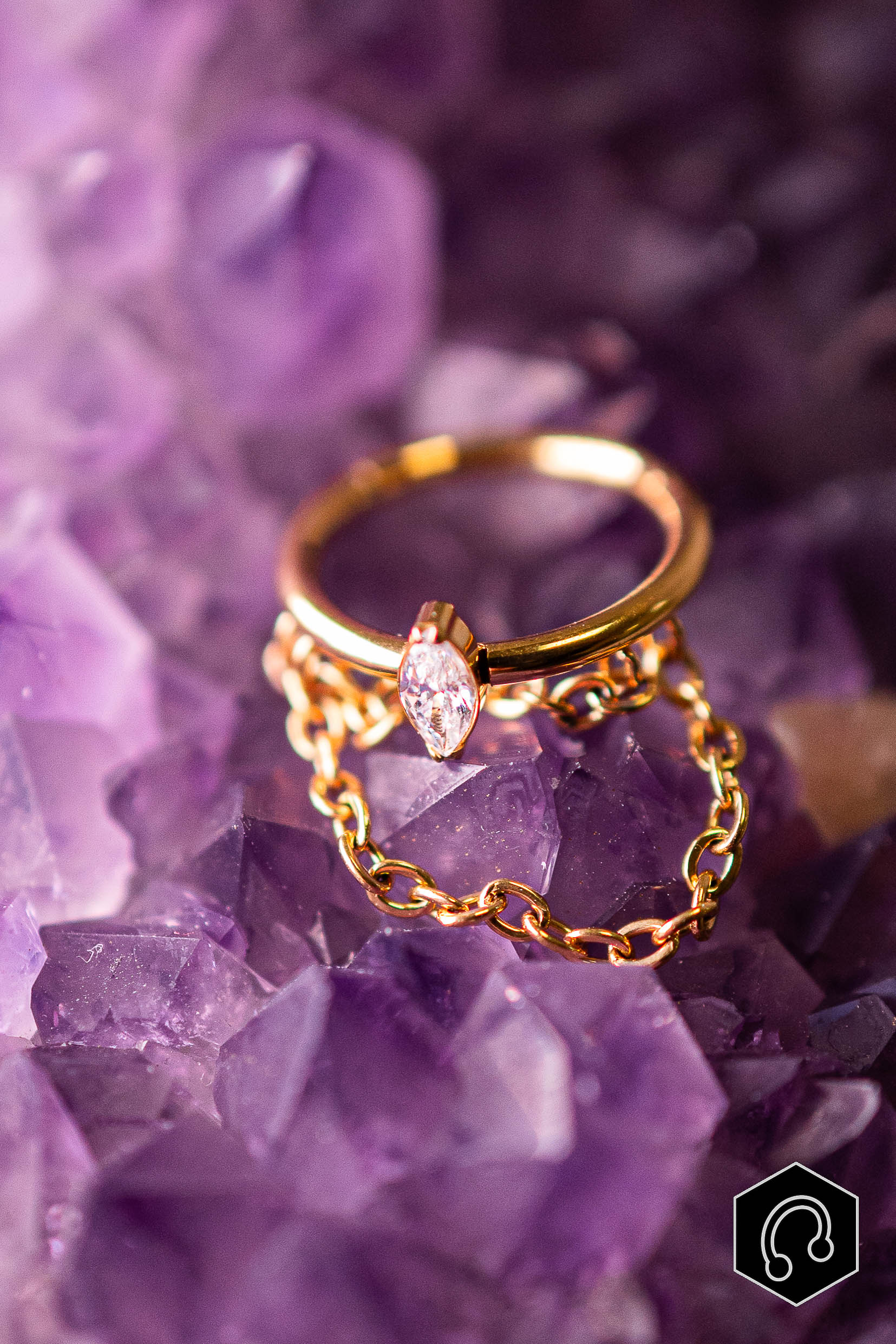 Anneau Titane doré Teardrop Chain