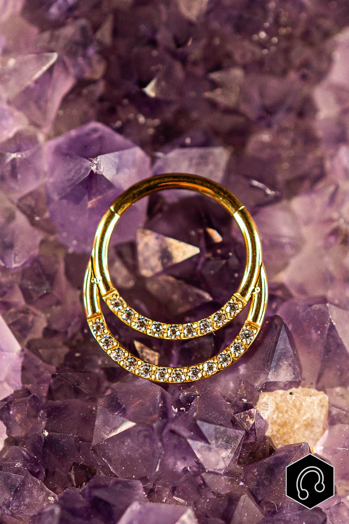 Anneau Clicker Titane Doré Double Halo