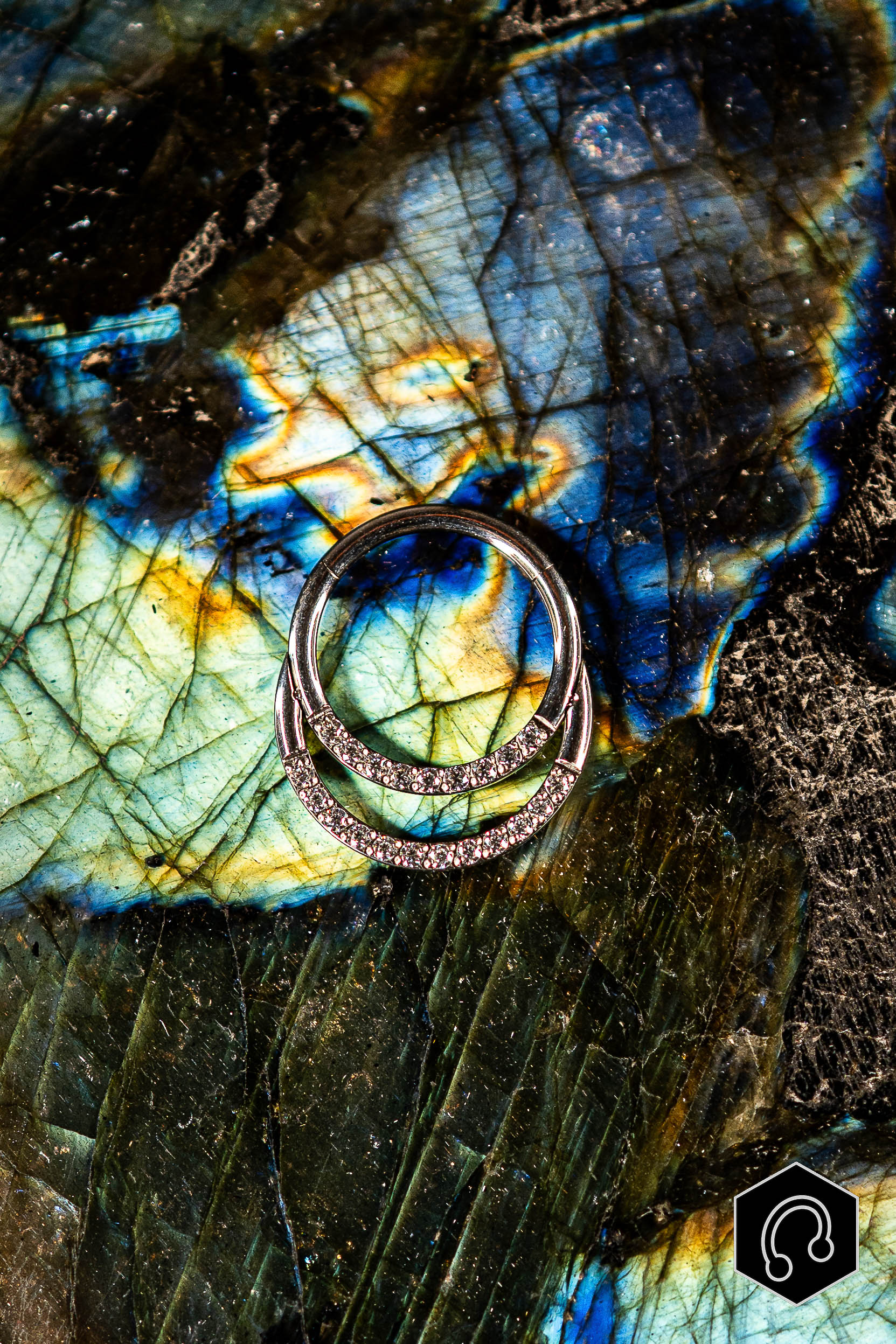 Anneau Clicker Titane Argenté Double Halo