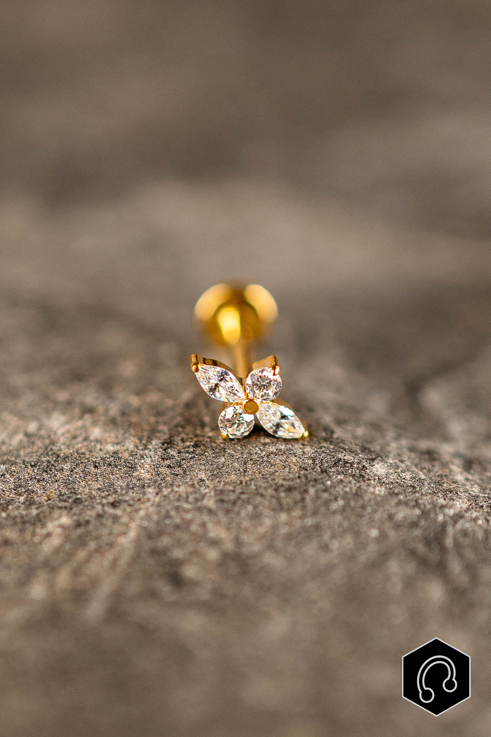 Labret Titane Crystal Céleste Doré Petit