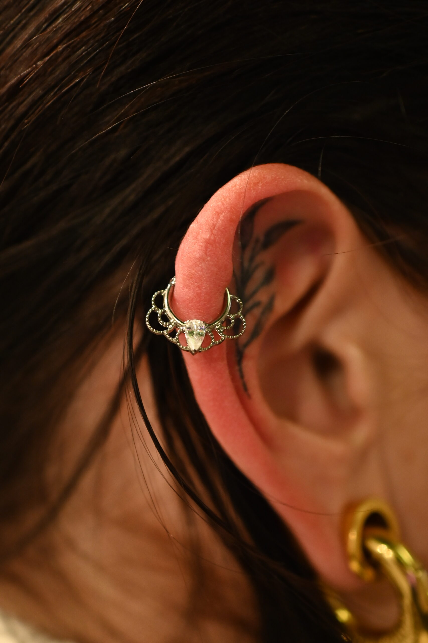 Anneau Clicker Titane Argenté Gemstone