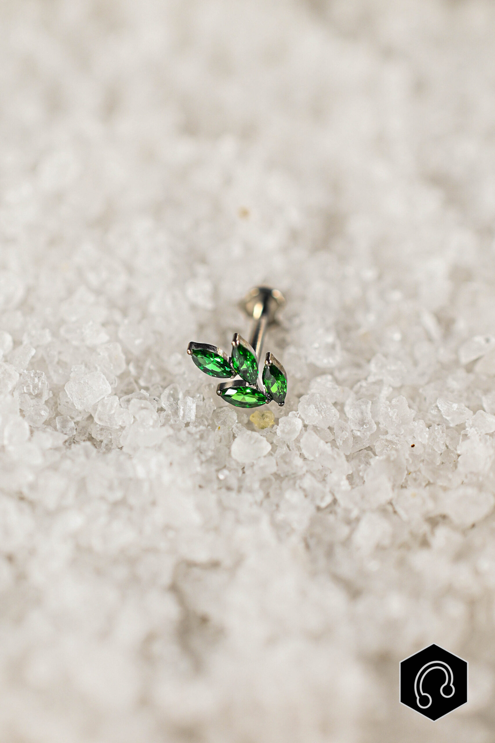 Labret Titane Vert Crystal Leaf