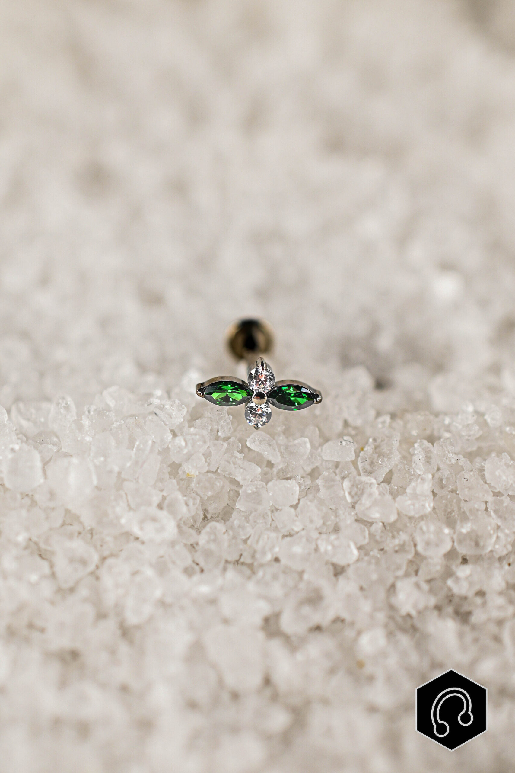 Labret Titane Argenté Émeraude Céleste