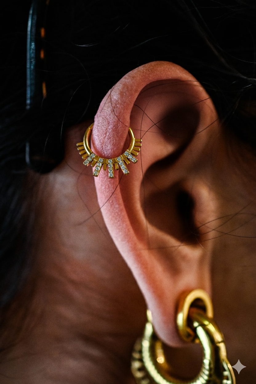 Anneau Clicker Titane Doré Éclat Solaire