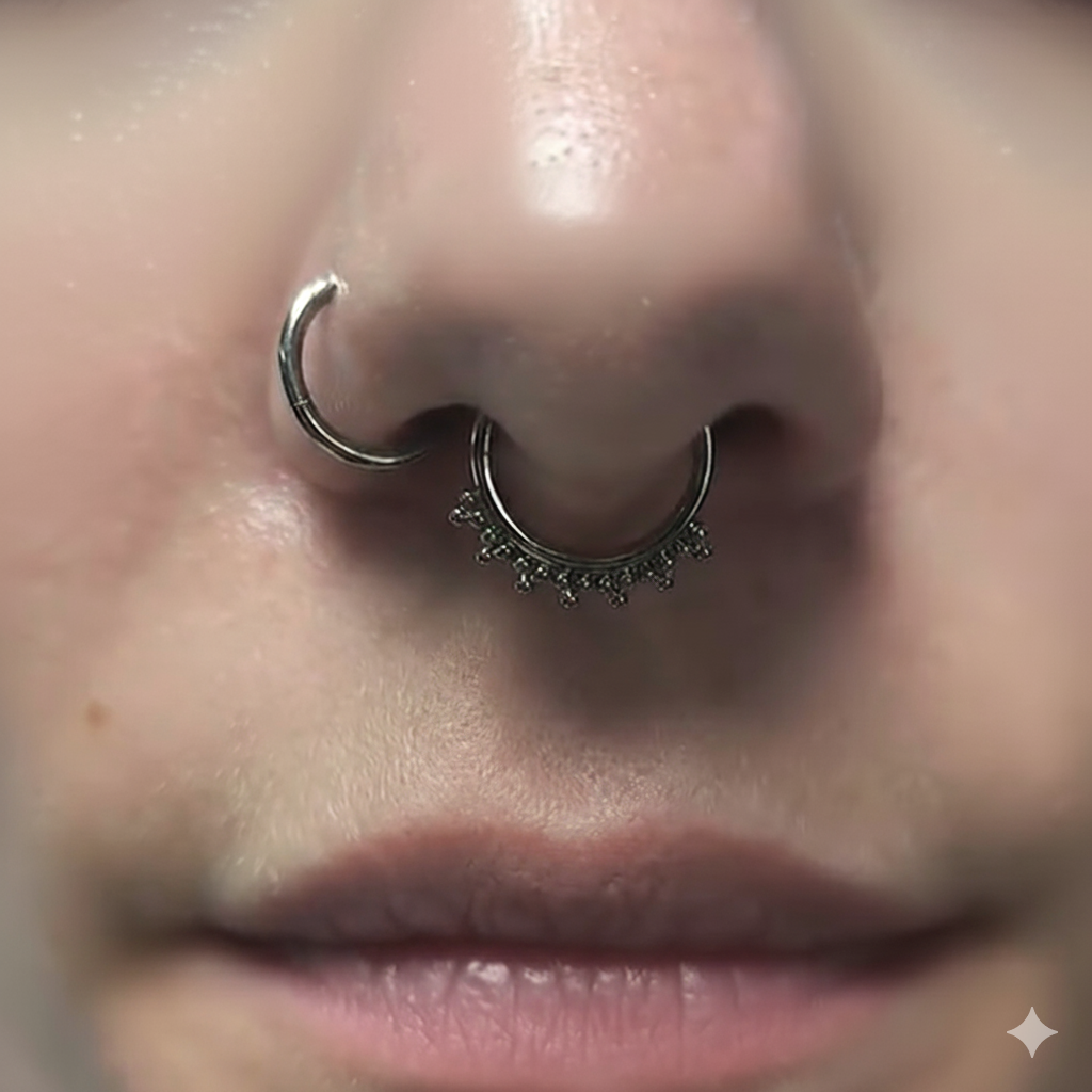 Anneau clicker titane argenté Echo Bloom – bijou piercing style ethnique septum daith hélix