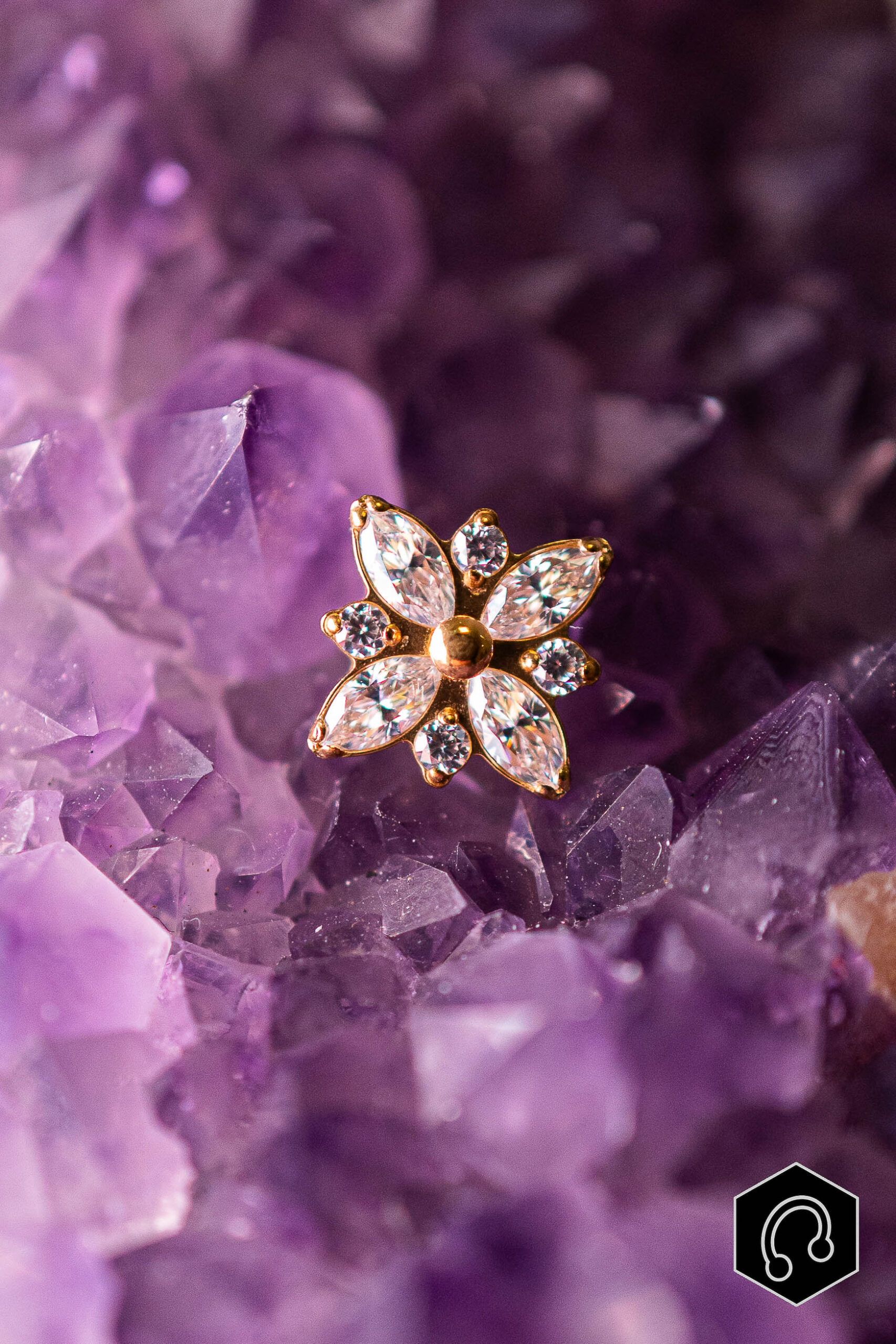 Labret Titane Doré moyen Crystal Bloom (M)