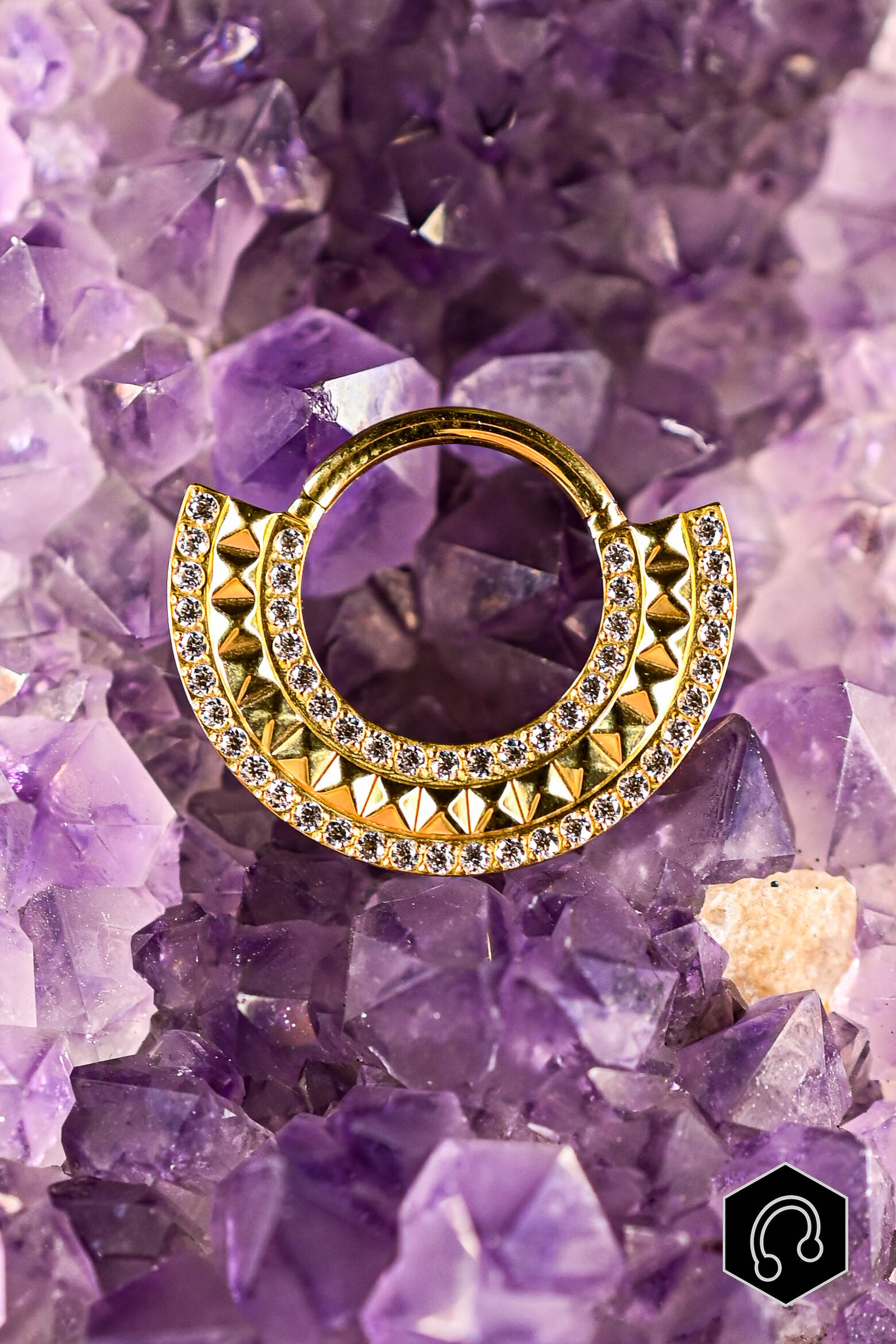 Anneau Clicker Crystal Studded Halo Doré