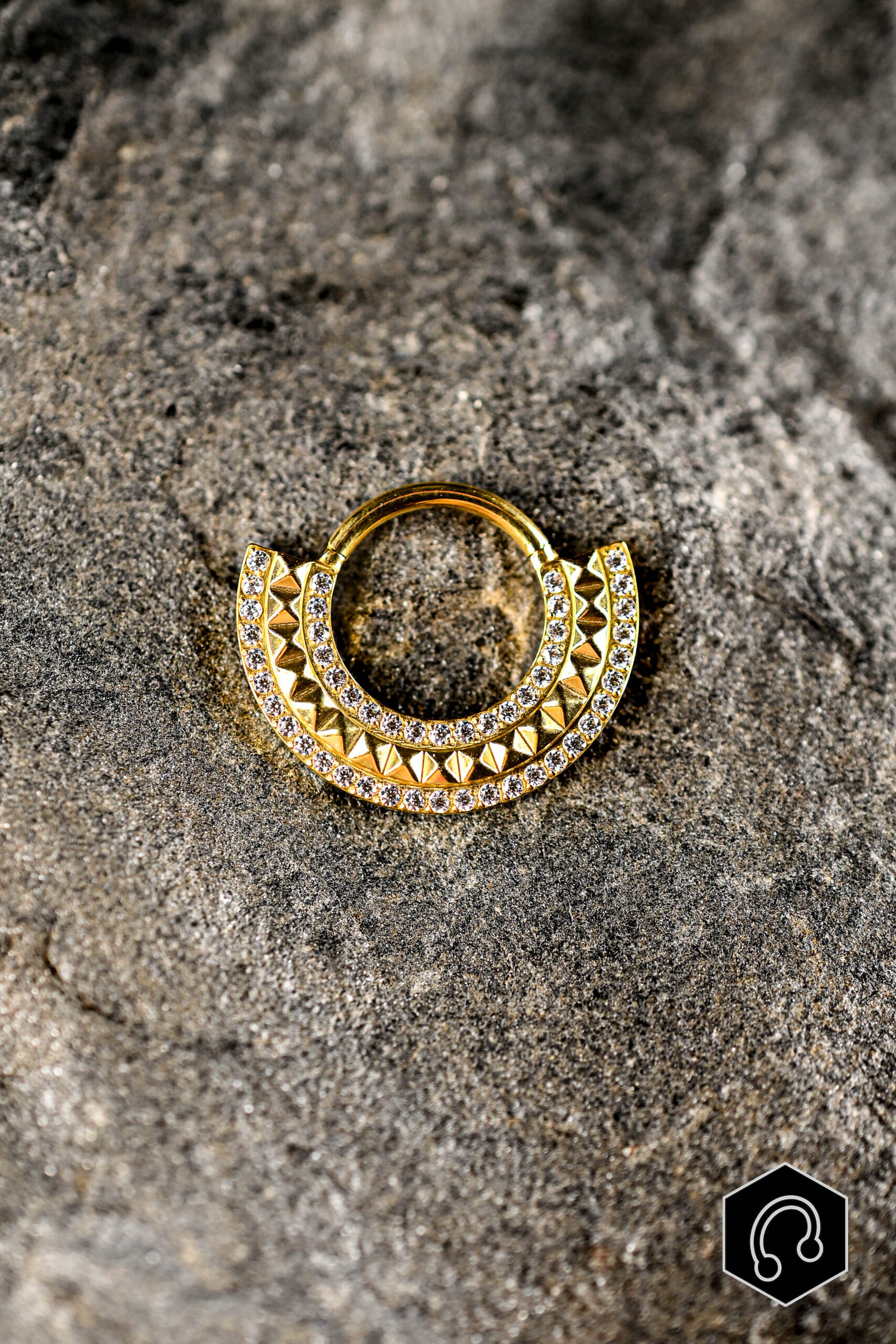 Anneau Clicker Crystal Studded Halo Doré