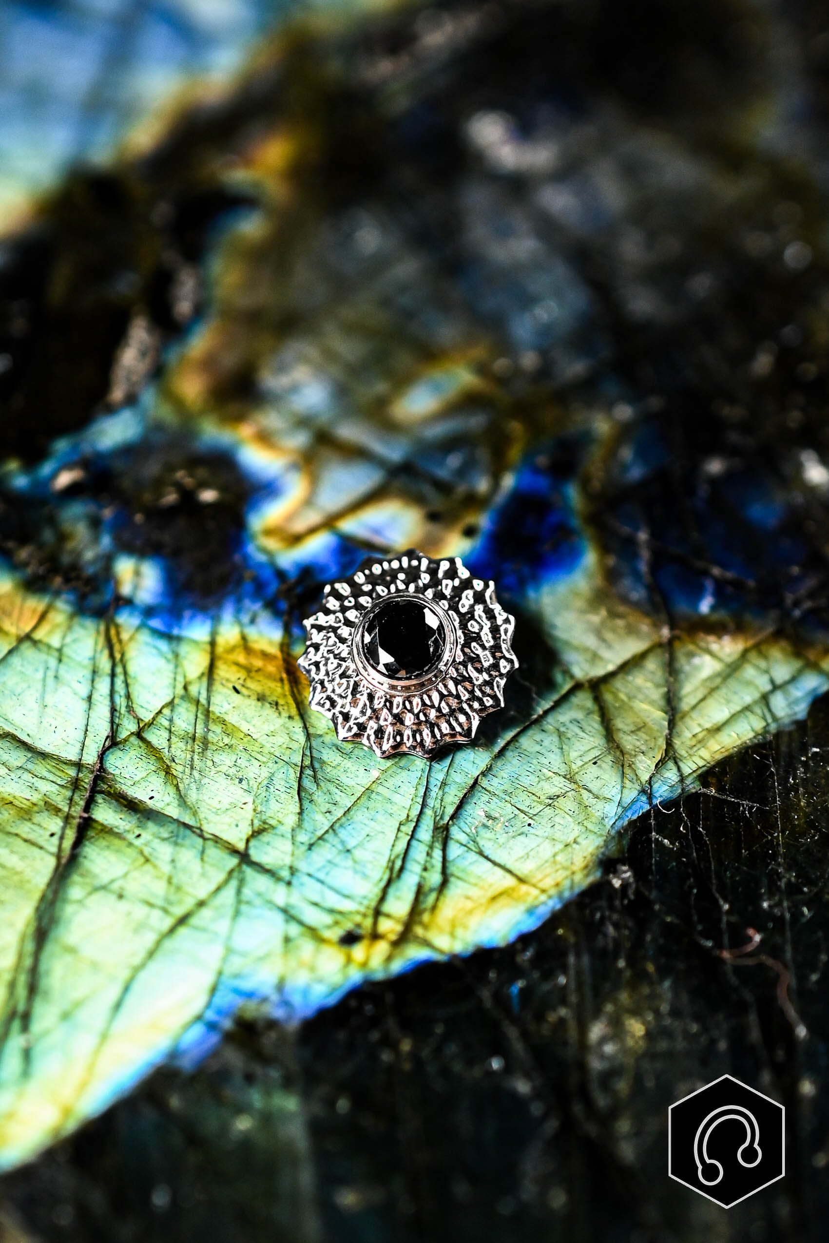 Labret titane argenté Black Bloom