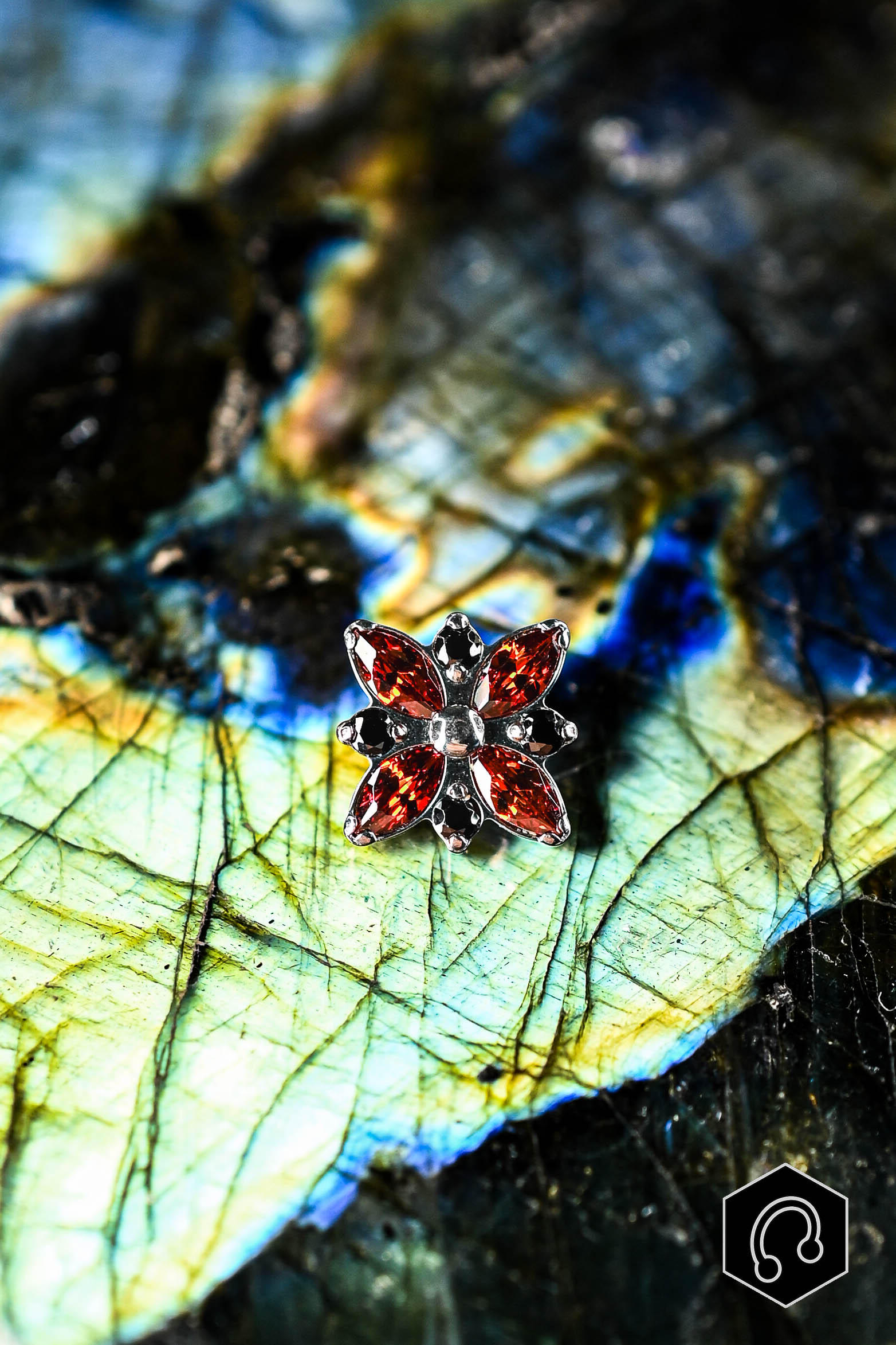 Labret Titane Argenté Crimson Bloom