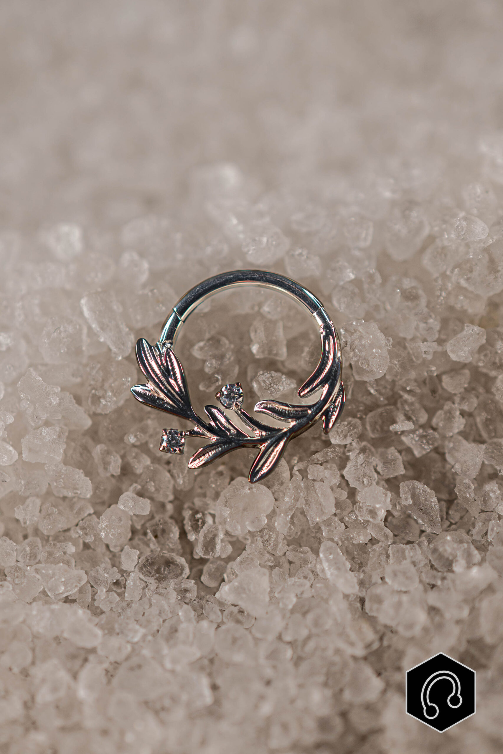 Anneau Clicker Titane Argenté Feuillage