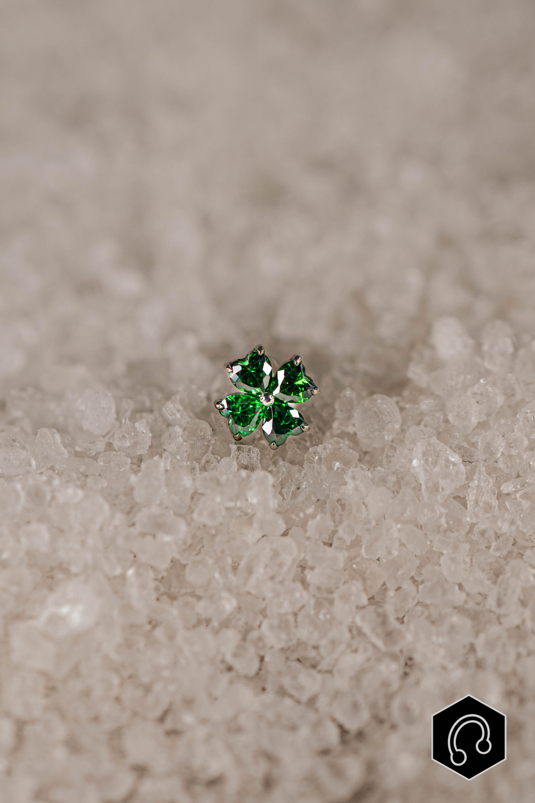 labret titane argenté Emerald Clover