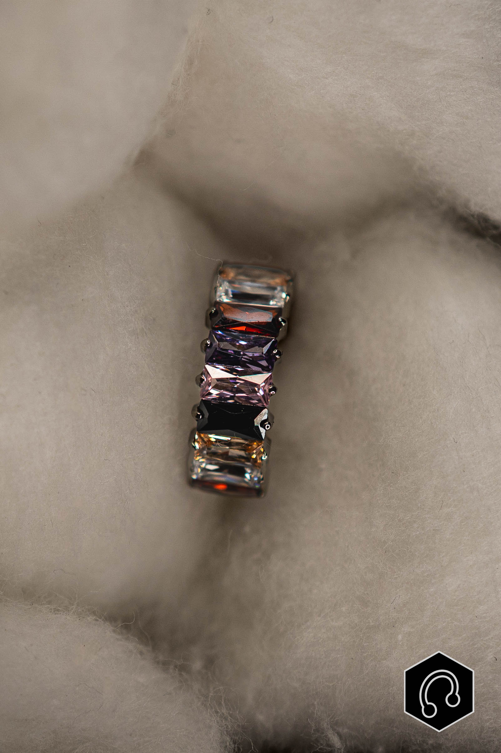 Anneau clicker titane argenté Facet Line