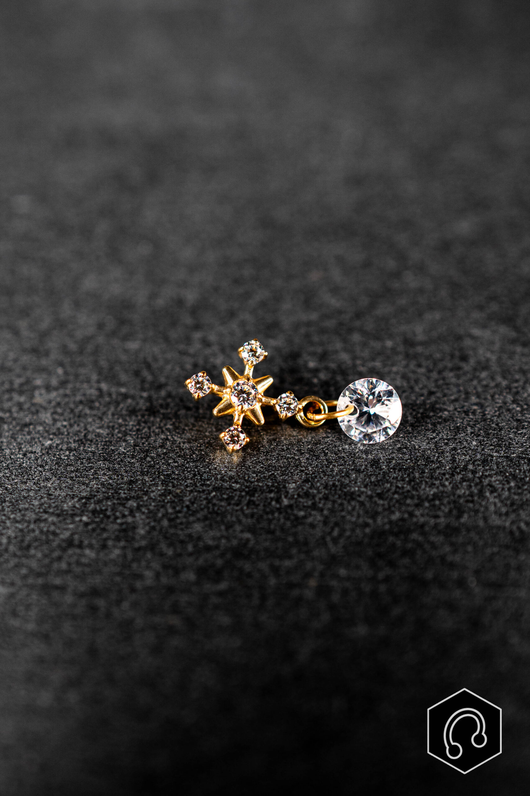 Labret Titane Doré Flocon Cristal