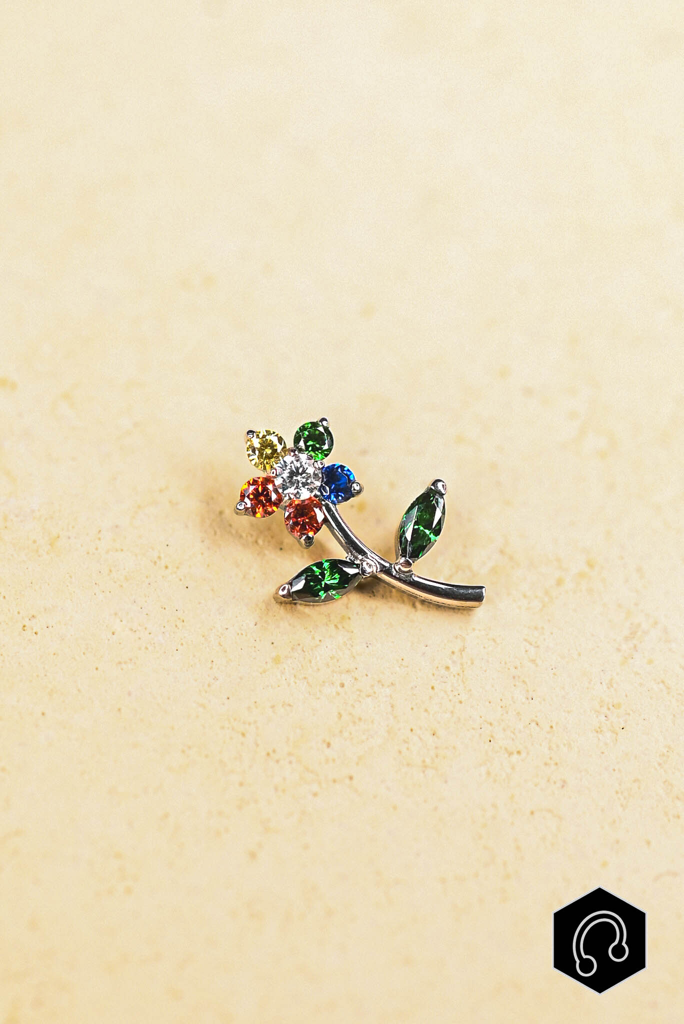 Labret Titane Argenté Fleur Arc-en-Ciel