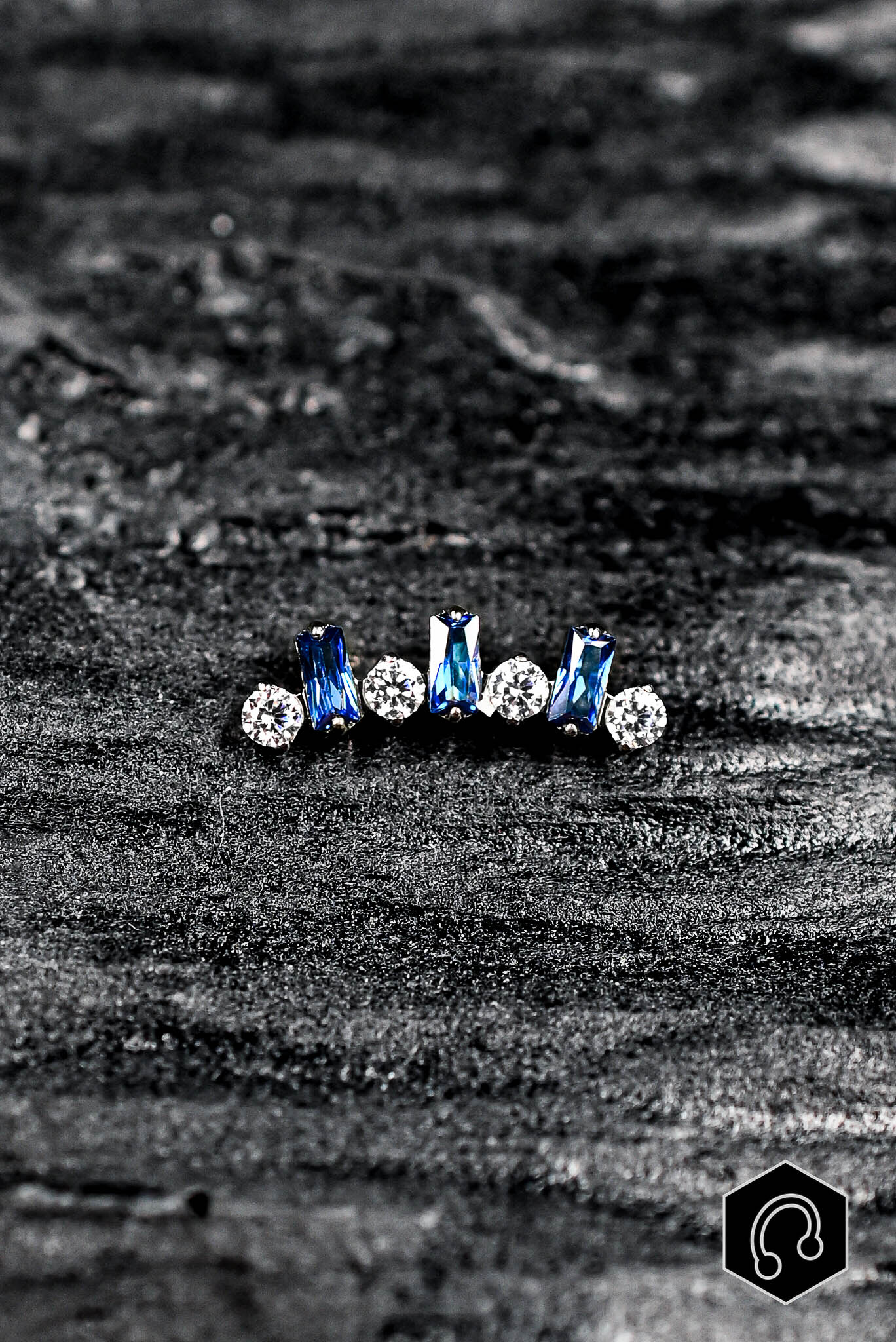 Labret Titane Argenté Blue Baguette